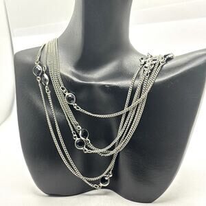 Y2k Silver & Black Crystal Layered Necklace